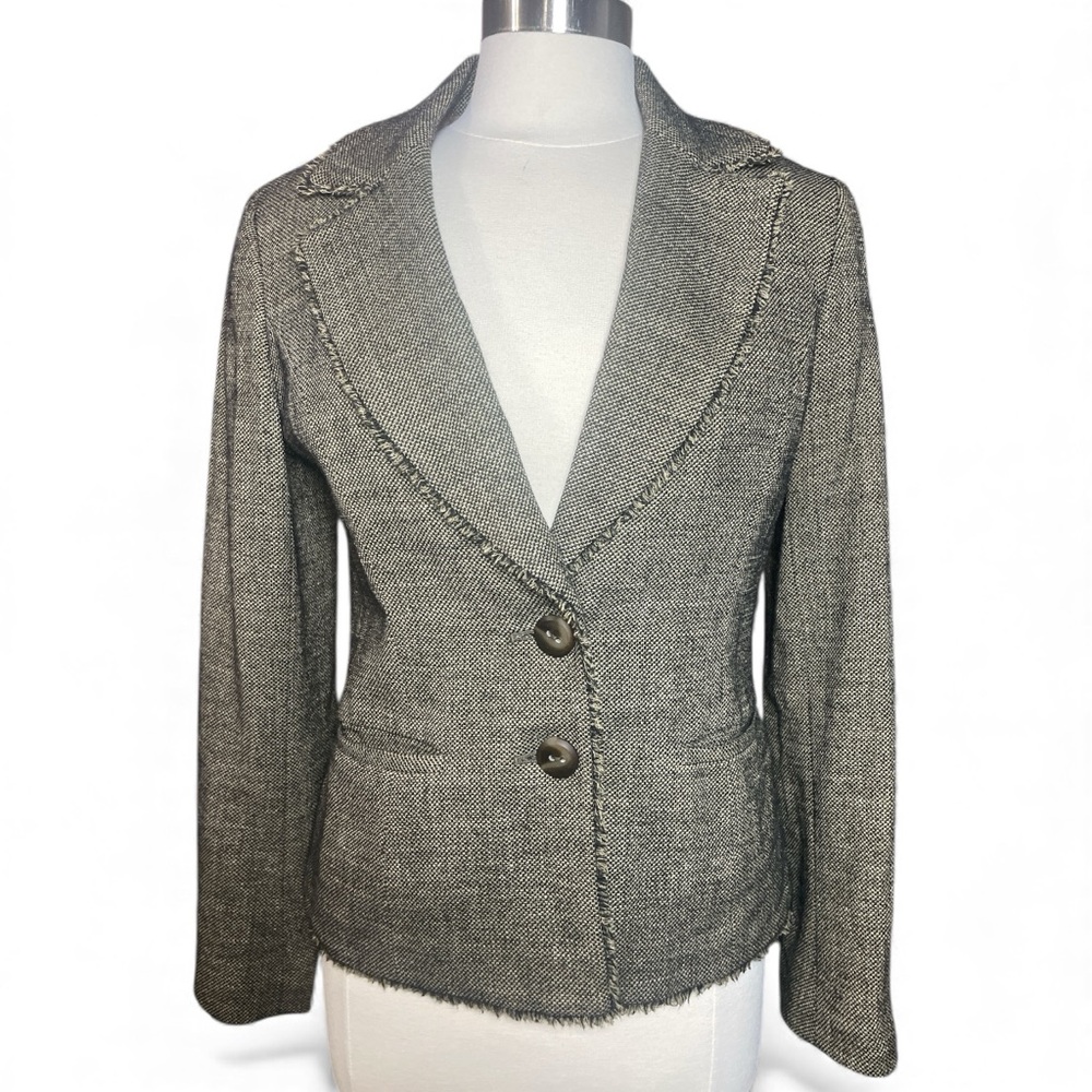 Classiques Entier Luxury Tweed Wool Blend Blazer Size 8 Raw Edge Tailored